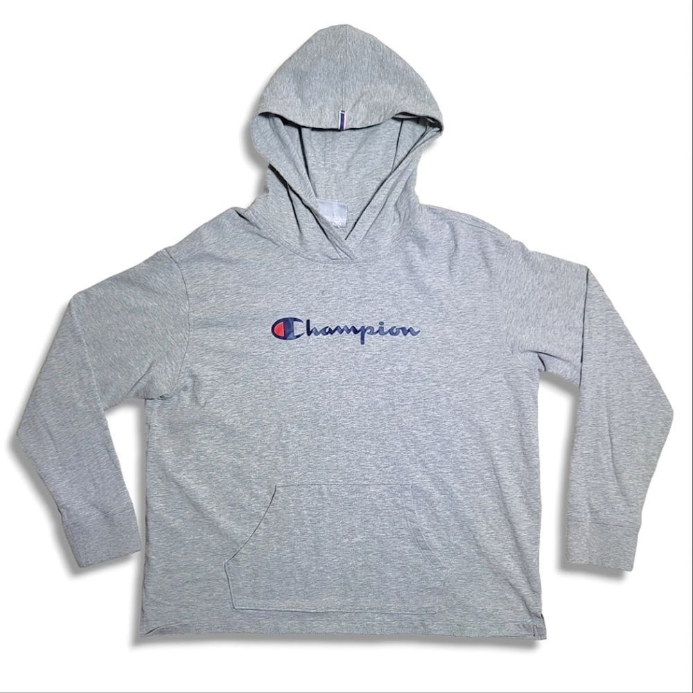 Champion Grey T-Shirt Hoodie Long Sleeeve